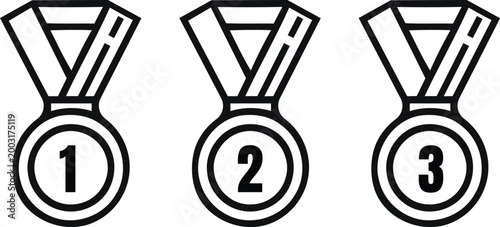 First second and third place awards with numbers one two and three line art silhouette