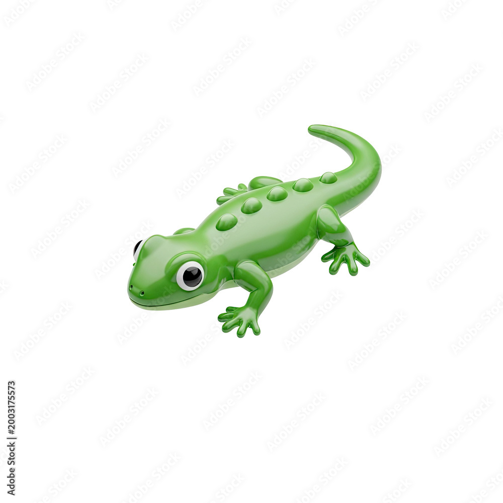 Fototapeta premium Small Green Gecko Figurine Isolated on White Background.
