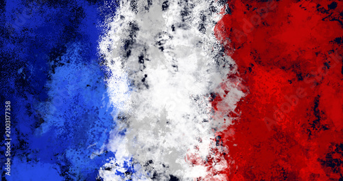 Abstract Grunge Painted French Flag Background Illustration with Rough Texture