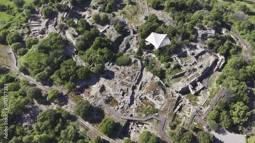 Aerial Drone View of Ancient Troy Archaeological Site in Canakkale Turkey UNESCO World Heritage Site