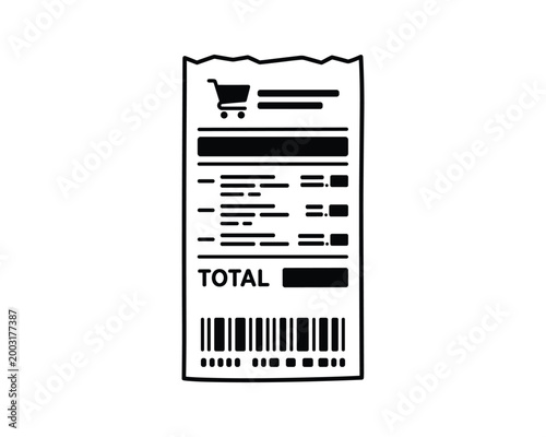 Black and white hand-drawn shopping receipt vector illustration showing purchase details.