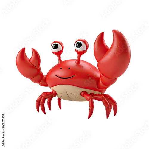 A cute red cartoon crab character isolated on a white background.