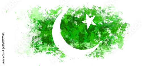 Abstract Grunge Pakistan Flag Colors Illustration with White Crescent Moon and Star