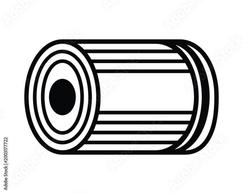 Black outline icon of a roofing felt roll showing its cylindrical shape and layered material.
