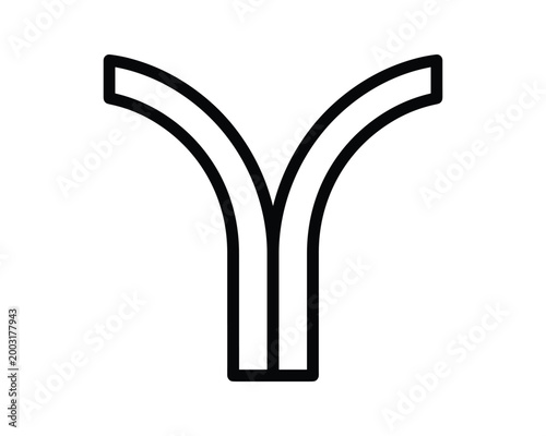 Simple black line art icon illustrating a river fork or a branching path on a map.