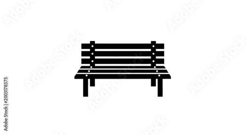 Simple black wooden park bench seat.