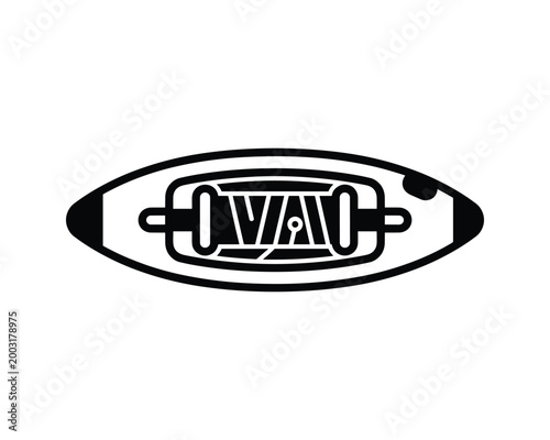 Outline vector illustration of a wooden fabric weaving shuttle for textile design projects.