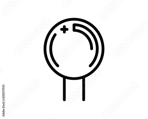Vector line art icon of an electrical cell or capacitor with a positive terminal marker