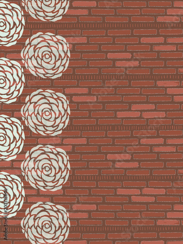 Brick Wall with Graffiti  Roses– Grunge Stationary and  Wall Surface