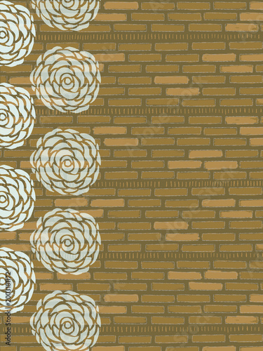 Brick Wall with Graffiti  Roses– Grunge Stationary and  Wall Surface