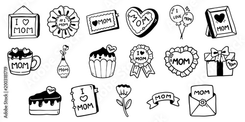 Set of Mother Days Hand Drawn