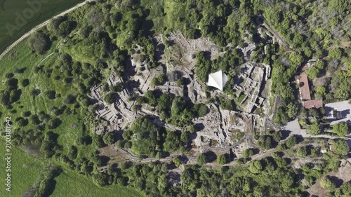 Aerial Drone View of Ancient Troy Archaeological Site in Canakkale Turkey UNESCO World Heritage Site