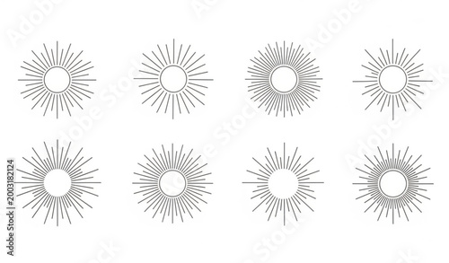 Minimal line sun logo set modern outline sunshine icons vector illustration for branding isolated on white