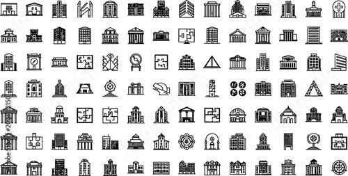 Extensive collection of black building and architecture representing various urban structures