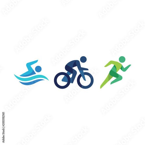 This image showcases three sports icons representing swimming, cycling, and running, ideal for promoting triathlon or fitness activities across various platforms.
