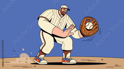 фотографія Baseball Player Catching Ball with Glove Vector Illustration