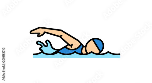 Swimmer in blue swimsuit diving forward.