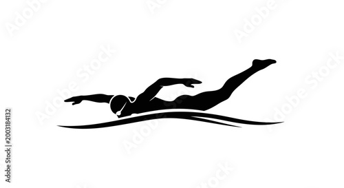 Swimmer in Motion Silhouette Swimming.