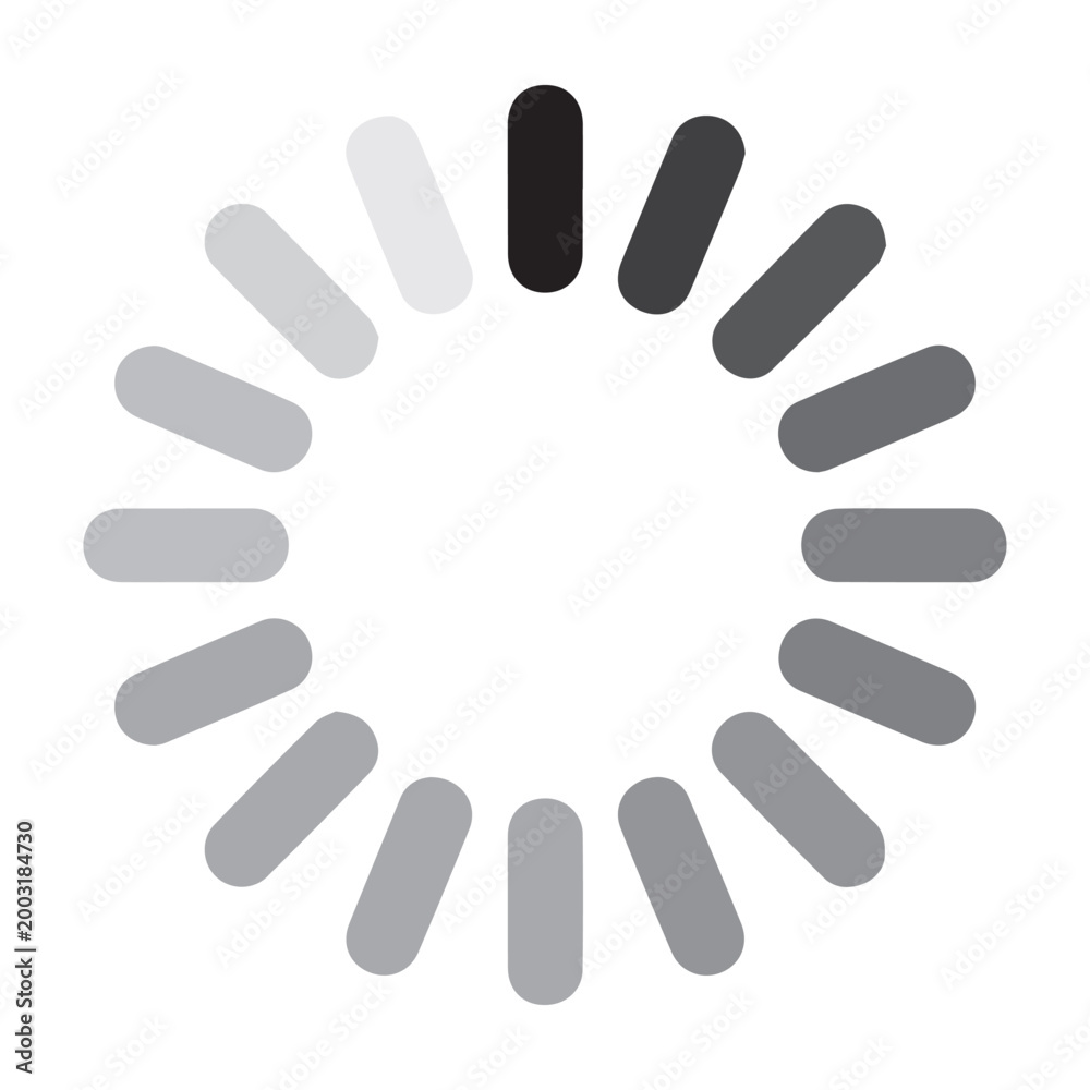 Fototapeta premium Loading spinner icon features a grayscale circular progress bar indicating a pending operation.