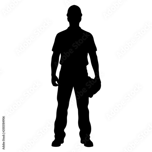 Silhouette of a Man Standing Holding a Baseball Glove.