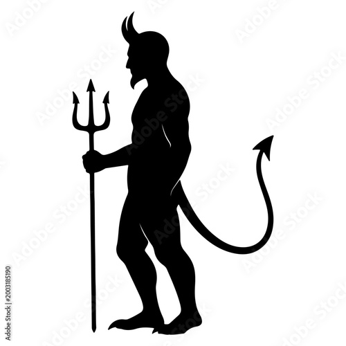 Silhouette of a devil holding a trident.