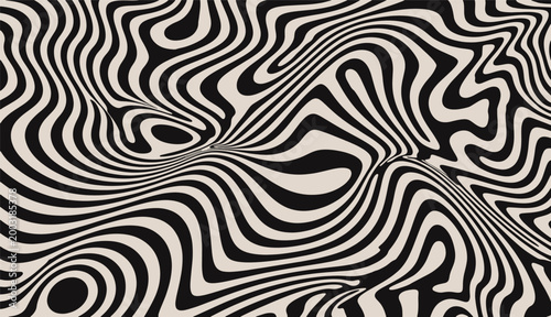 Abstract black and white liquid swirl pattern with wavy distorted lines