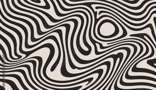 Abstract black and white liquid swirl pattern with wavy distorted lines