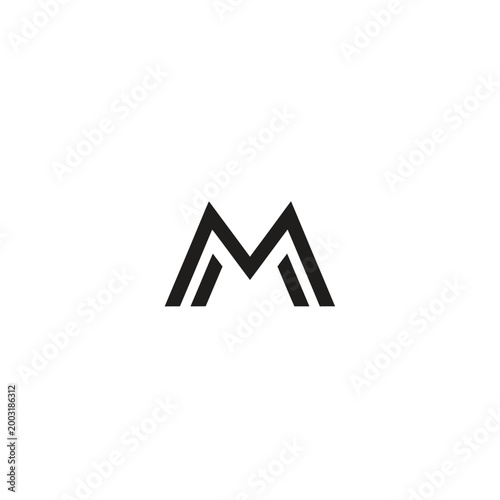 Minimalist letter m monogram with parallel diagonal lines on a white background