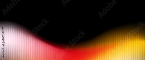 Glass texture with dark gradient background and red and yellow light streaks. ripple pattern, Futuristic distortion, abstract glow, reeded vertical blur Vector illustration