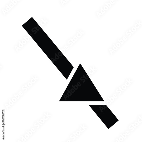Geometric abstract featuring a black triangle intersecting a diagonal line on white