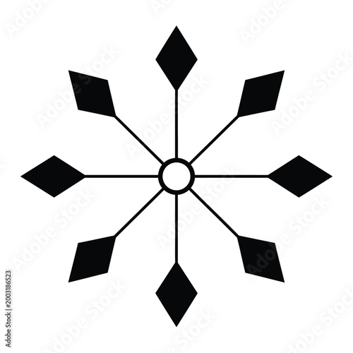 Black snowflake with diamond shapes on a white background