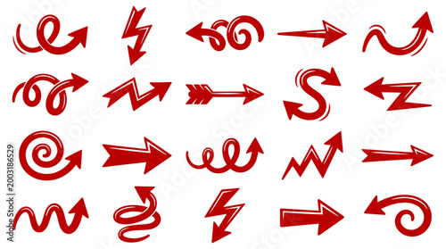 Red Arrow Silhouettes Collection Featuring Diverse Styles and Directions for Graphic Design and Navigation