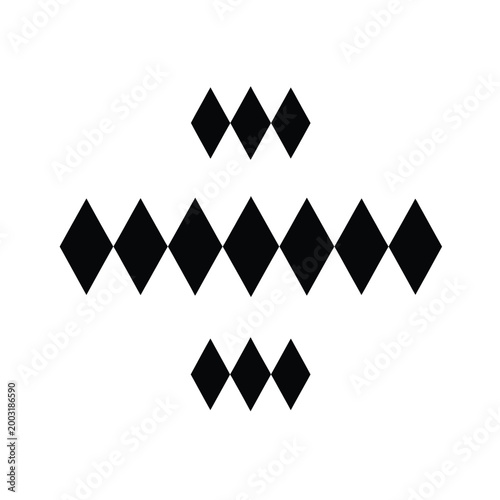 Symmetrical pattern of black diamond shapes on white background
