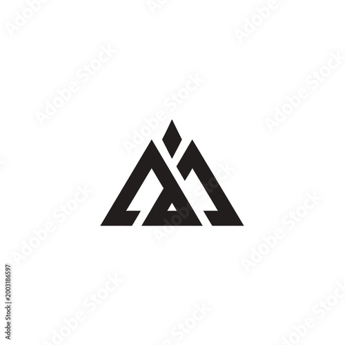 Symmetrical geometric triangle with sharp angular lines on white background