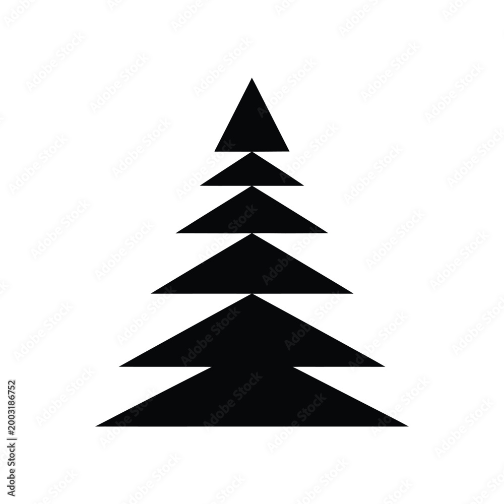 Obraz premium Minimalist geometric pine tree composed of stacked black triangles