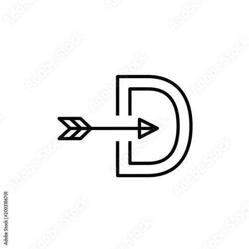 Letter d combined with a horizontal arrow pointing right on white background
