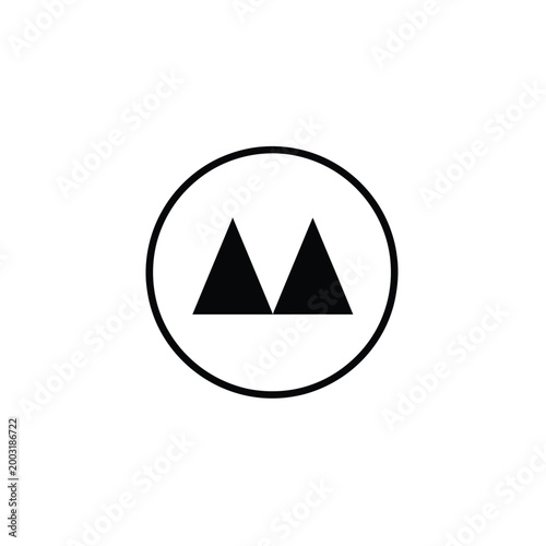 Minimalist black circle with two solid triangles inside on white background