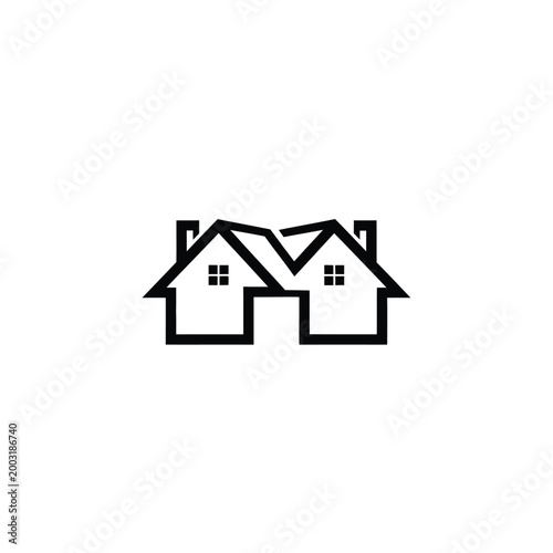 Two connected house representing real estate or property development concept