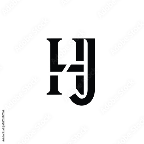 Serif letter hj monogram with interconnected black lines on white background