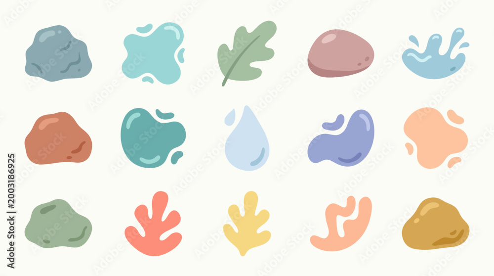 Naklejka premium Flat Design Abstract Organic Shapes and Natural Elements Vector Set