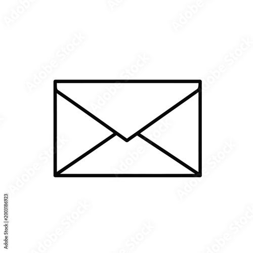 Simple envelope with thin black outline isolated on a solid white background