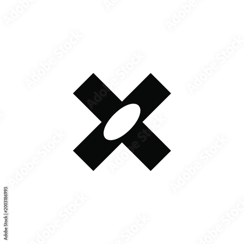 Black x shape symbol featuring a white oval cutout in the center on white