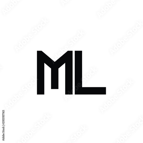 Bold black letter m and l monogram on white background