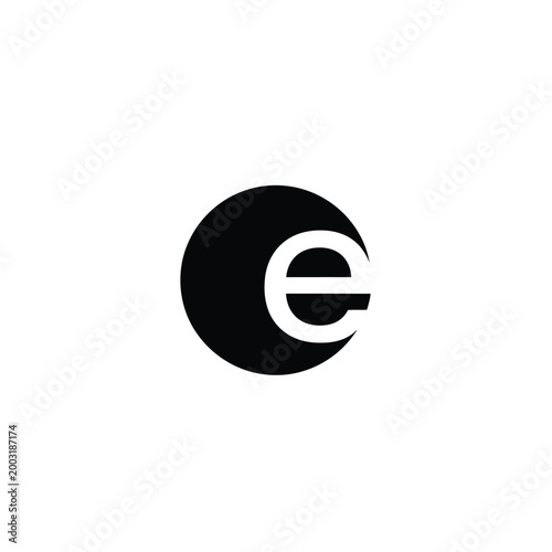 Minimalist letter e featuring a bold black circle and white cutout typography