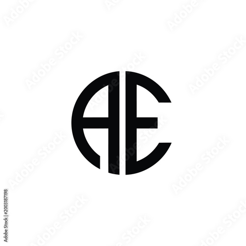 Minimalist circular monogram featuring letters a and e in bold black lines