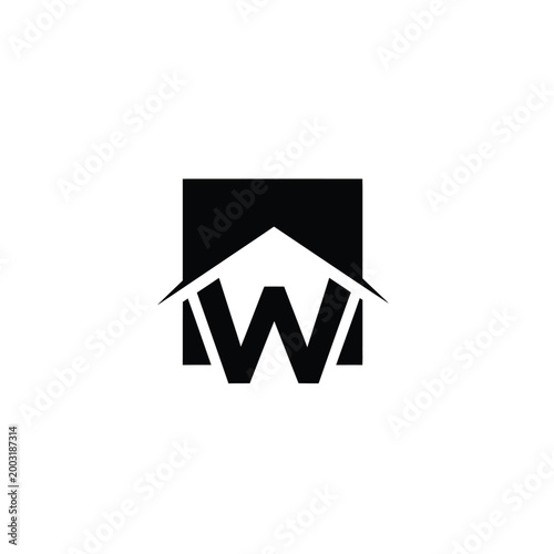 Letter w combined with a house roof shape on a white background