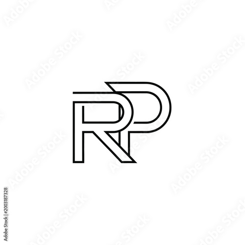 Interlocking letters r and p monogram on a white background