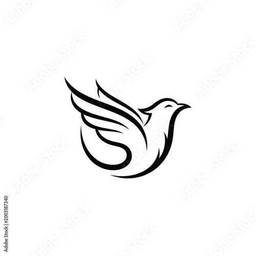 Minimalist black line of a flying bird on a white background