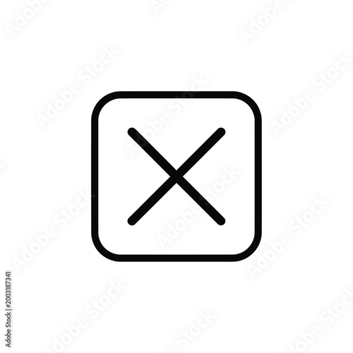 Square with a cross or x symbol on a white background