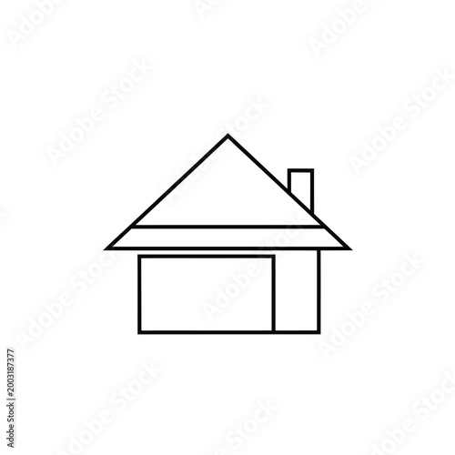 Simple black line of a house with a chimney on a white background